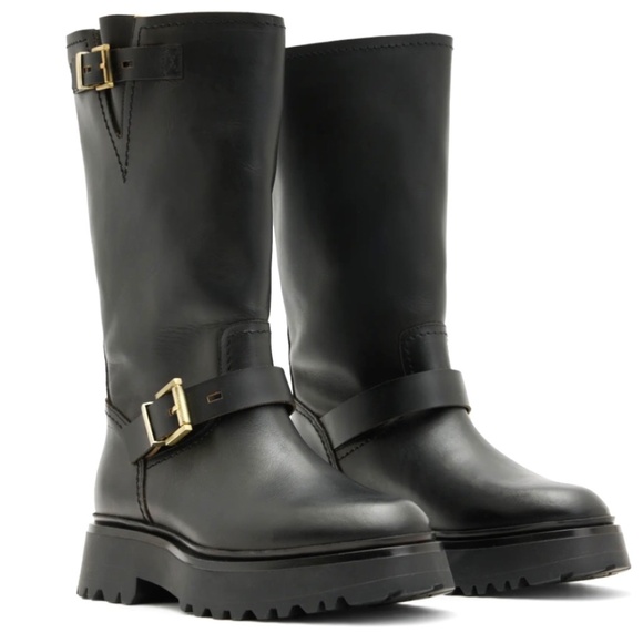 AllSaints Marisa Biker Boot Leather Black SZ EU.40 - Picture 1 of 16